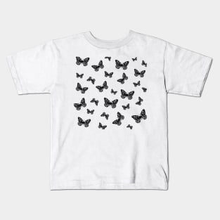 Black and white scattered butterfly pattern Kids T-Shirt